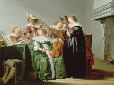 Elegante Figuren musizieren im Innenraum von Pieter Codde